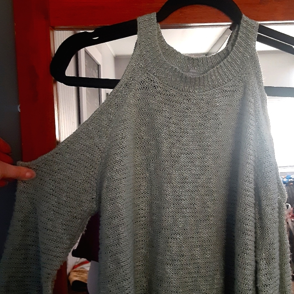 Medium olive green off the shoulder sweater